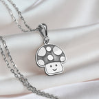 Magic Mushroom Amulet Pendant Necklaces 925 925 Sterling Silver plated mushroom pendant with white polka dots necklace