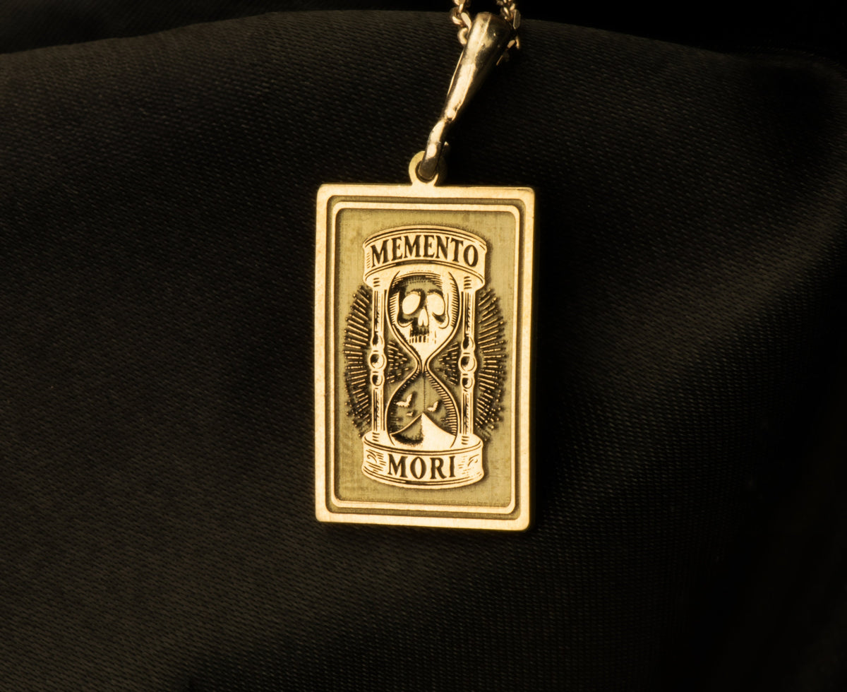 Memento Mori Necklace: 14K Gold with memento mori goth macabre talisman occult amulet - View 158