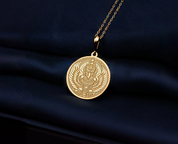 Garuda Bird Necklace: 14K Gold with narayana chakra amulet talisman spiritual amulet - View 158