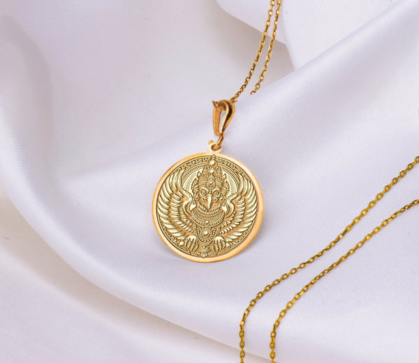 Garuda Bird Necklace: 14K Gold with narayana chakra amulet talisman spiritual amulet - View 48
