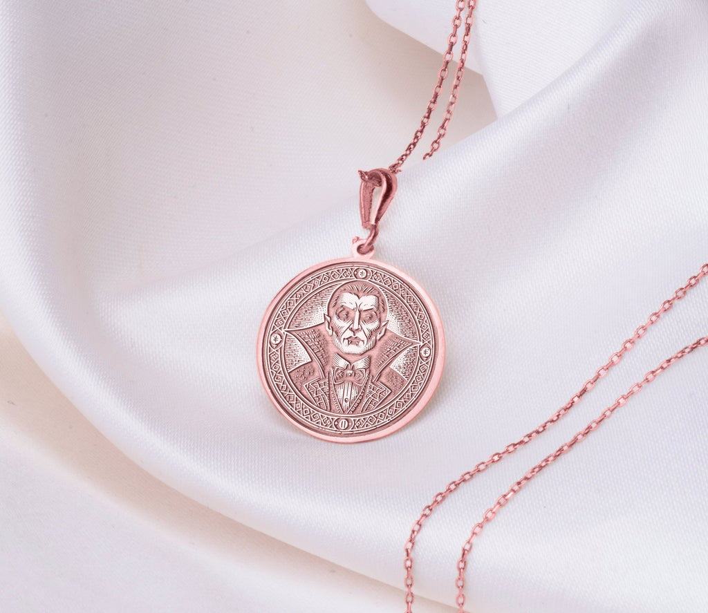 Dracula Necklace: 14K Gold with vampire pendant goth macabre talisman occult amulet - View 214