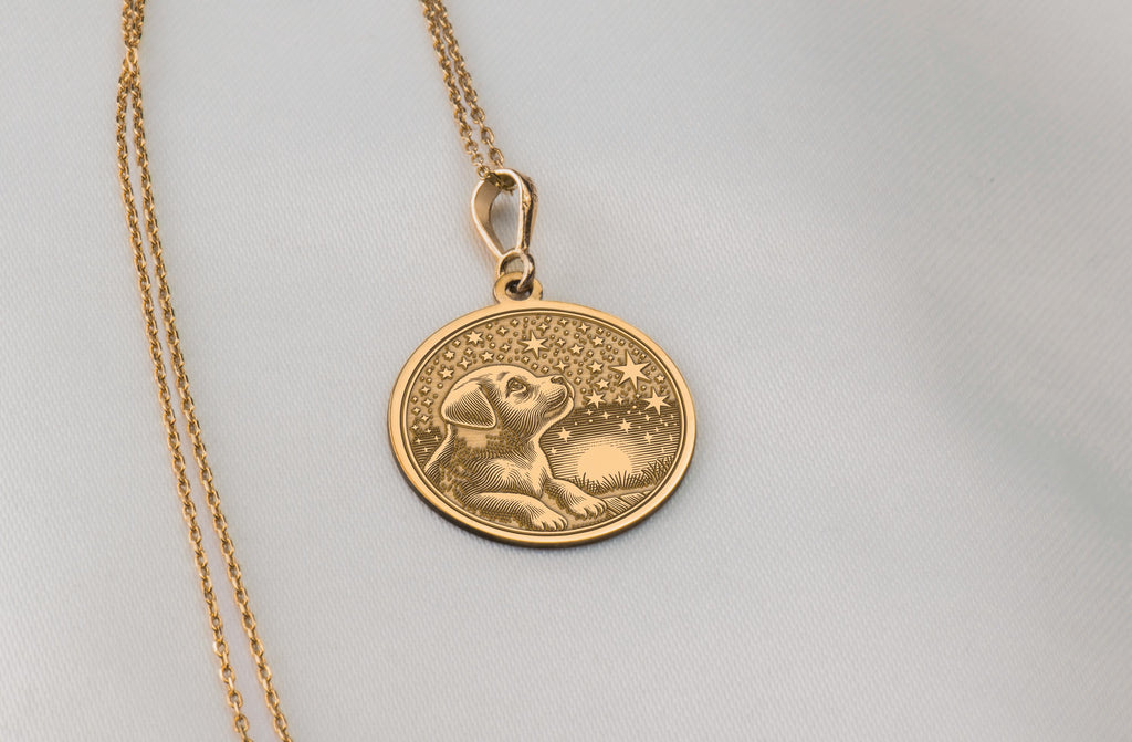 Dog Memorial Necklace: 14K Gold with dog memorial gift 14k gold puppy talisman amulet - View 158