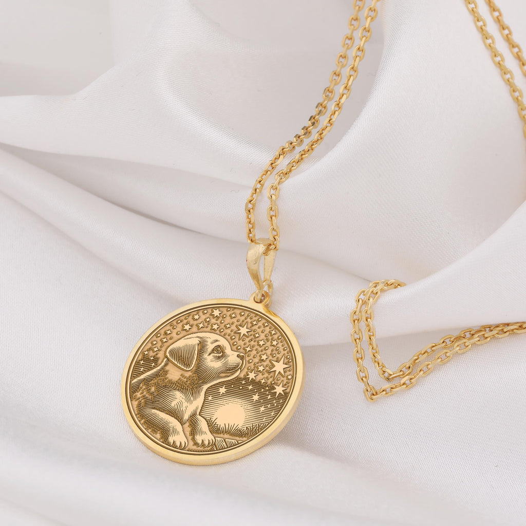 Dog Memorial Necklace: 14K Gold with dog memorial gift 14k gold puppy talisman amulet - View 48