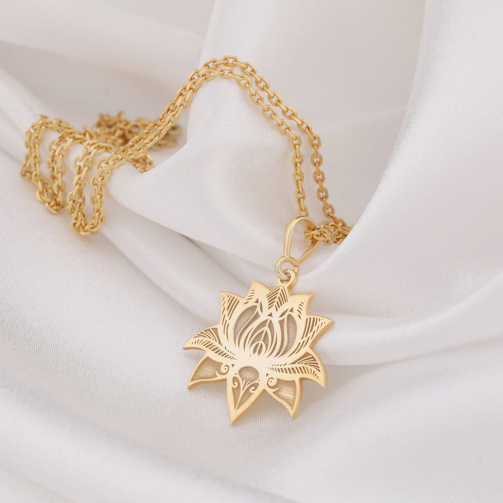 Lotus Flower Necklace: 14K Gold with lotus flower yoga talisman amulet collectible - View 153
