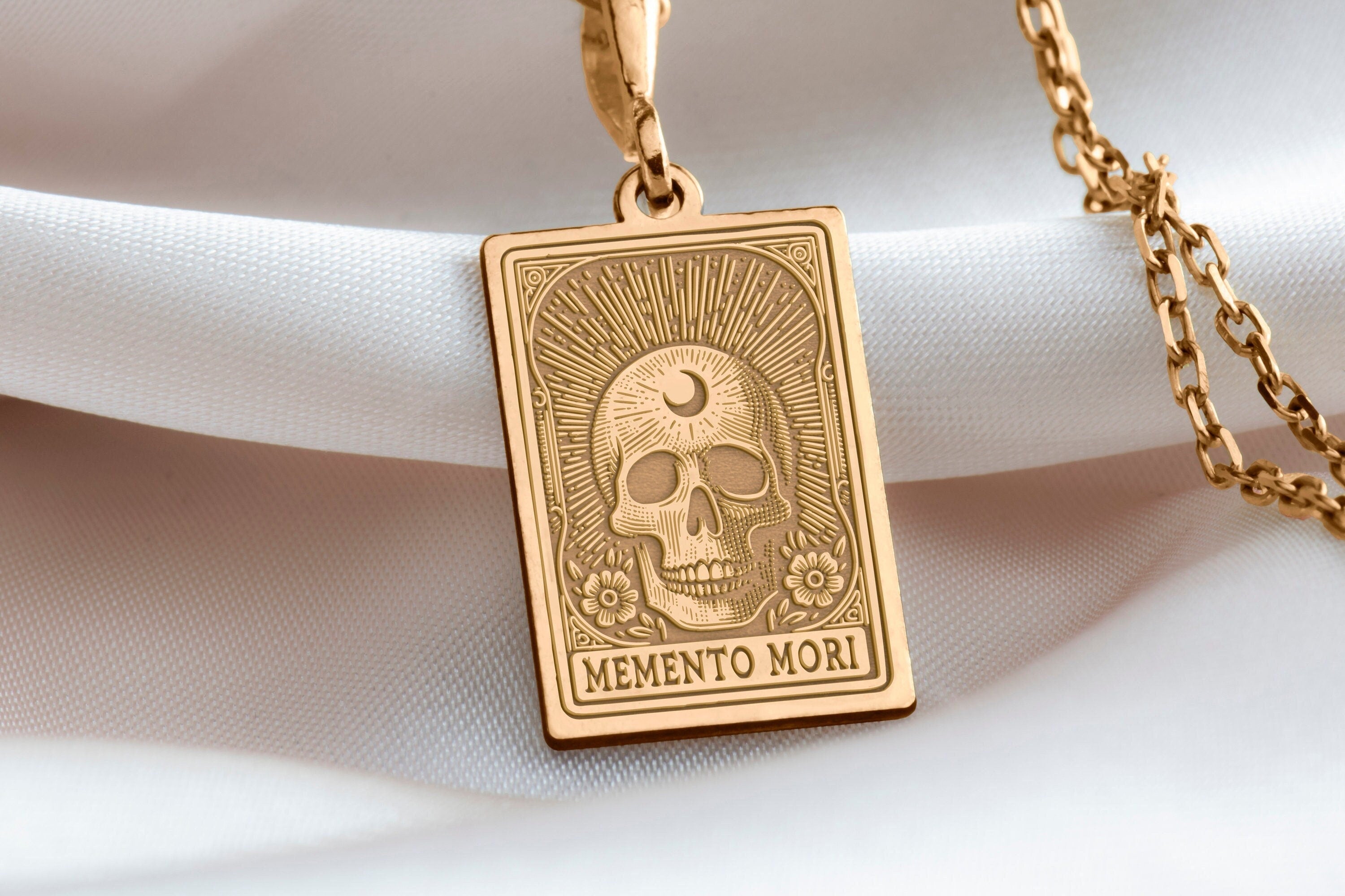 Memento Mori Necklace: 14K Gold with memento mori goth macabre talisman occult amulet - View 153