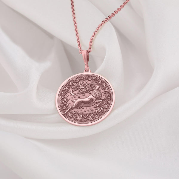 Deer Stag Necklace: 14K Gold with silver deer pendant gold deer jewelry talisman - View 214