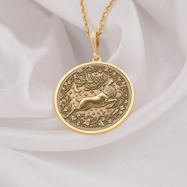 Deer Stag Necklace: 14K Gold with silver deer pendant gold deer jewelry talisman - View 48