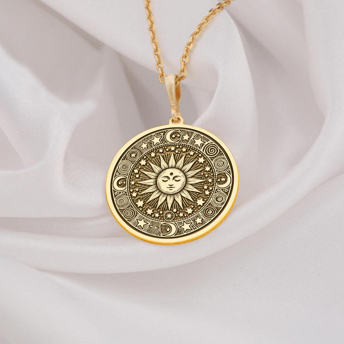Sun Necklace: 14K Gold with gold sun necklace silver sun pendant talisman amulet - View 48