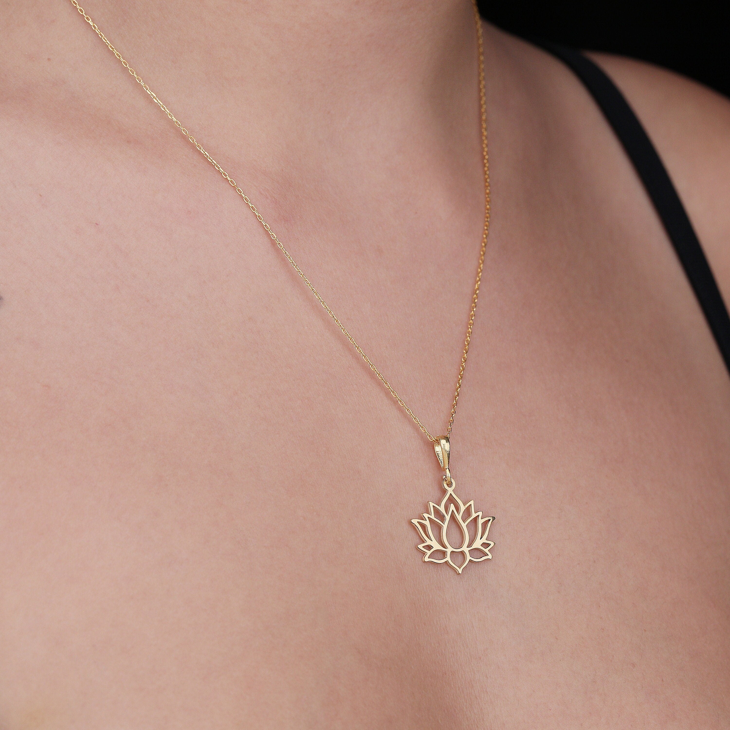 Lotus Flower Pendant: 14K Gold Unfolding Petals, Purity Treasure, Floral Jewelry - View 48