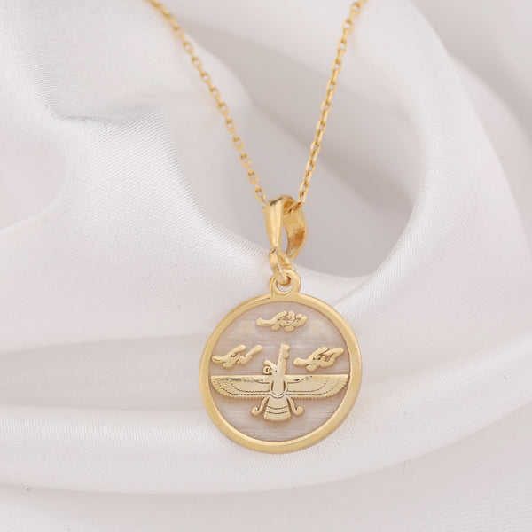 Ahura Mazda Pendant: 14K Gold with silver faravahar gold faravahar amulet talisman - View 153