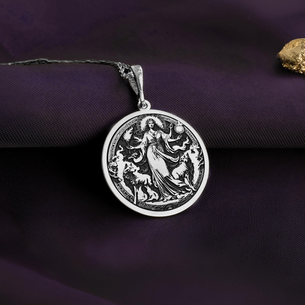 Hecate Goddess Necklace: 14K Gold with hecate necklace triple moon charm talisman - View 102