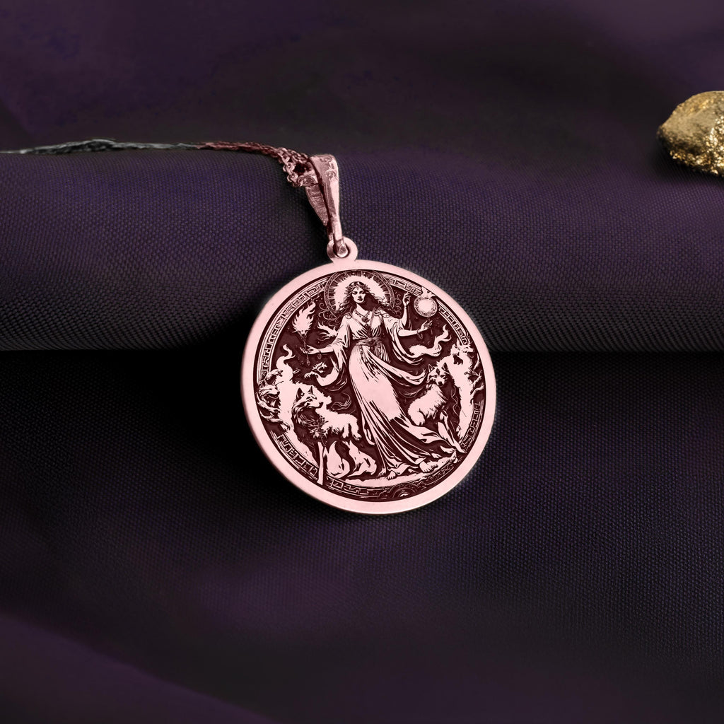 Hecate Goddess Necklace: 14K Gold with hecate necklace triple moon charm talisman - View 214