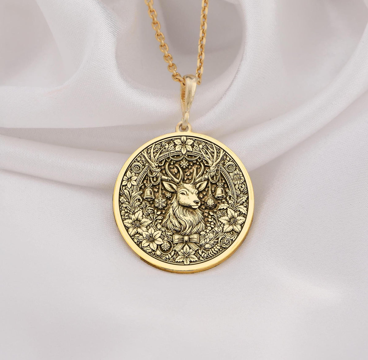 Christmas Deer Necklace Charm | 14K Gold & Silver Options - Holiday Gift Animal Lover