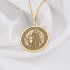Kitsune Fox Talisman Necklace Necklaces 14K 14K Gold Plated pendant necklace featuring a draped classical figure design on a round medallion.