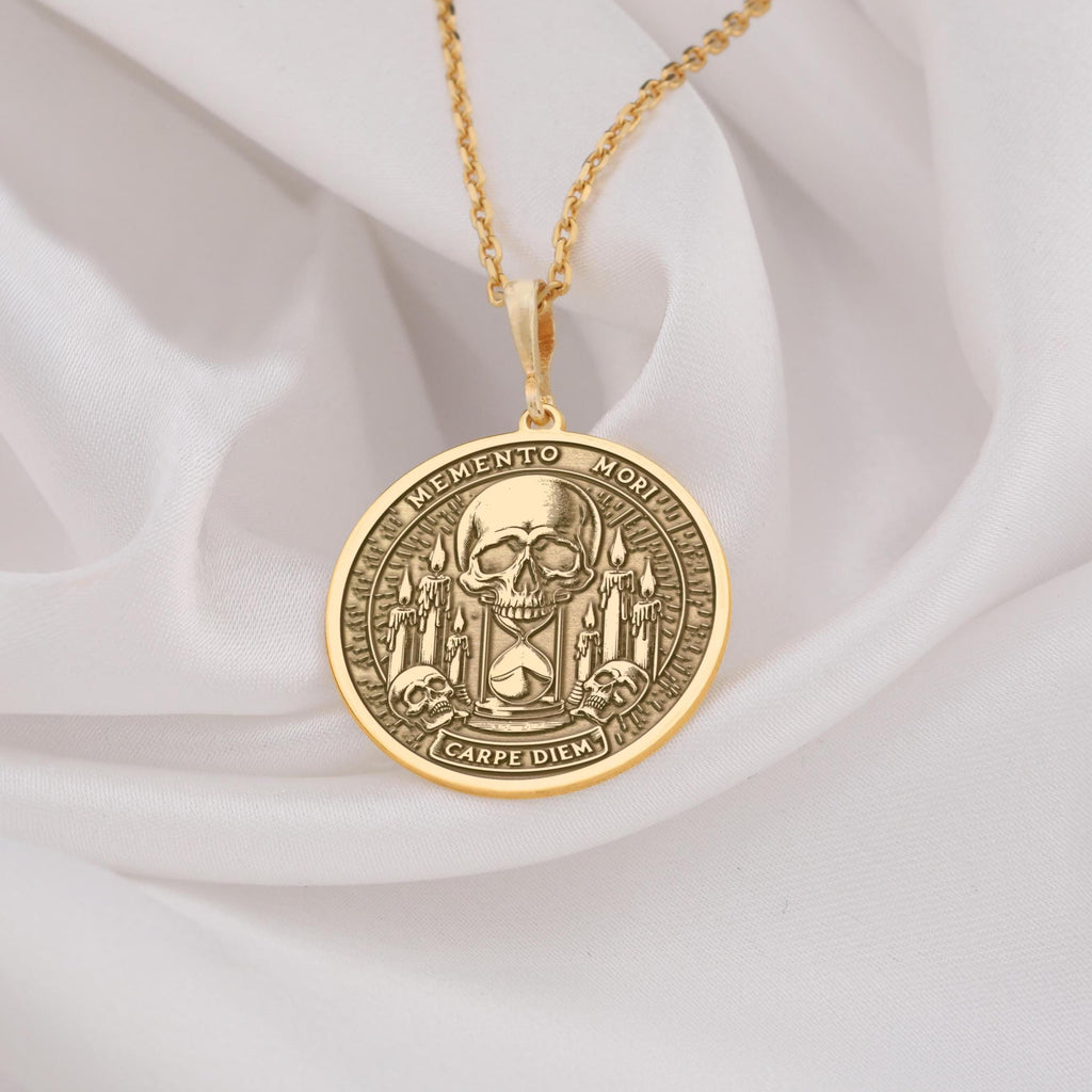 Skull Necklace: 14K Gold with memento mori goth macabre talisman occult amulet talisman - View 48