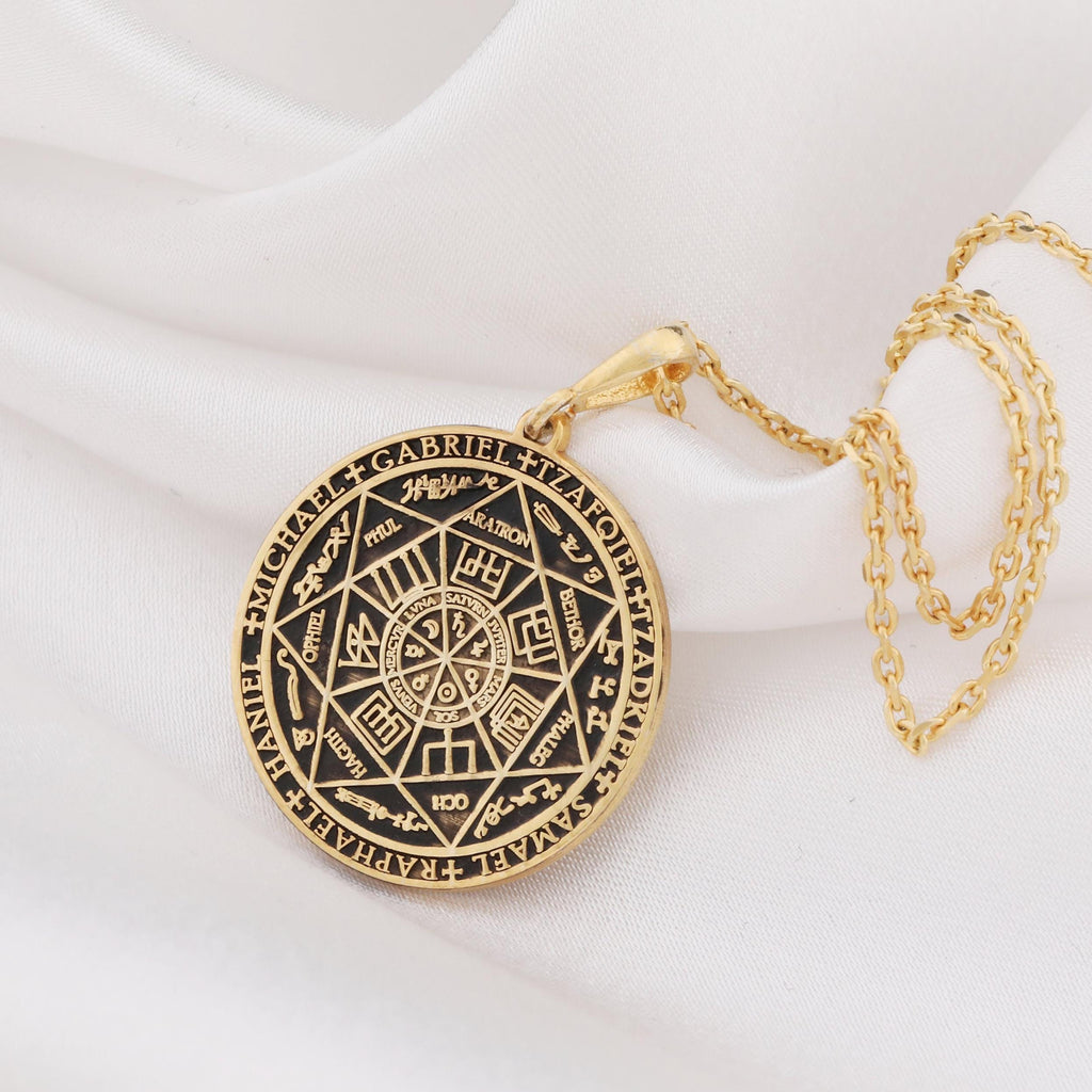 Seven Archangels Pendant: 14K Gold with guardian angel angel wings oceanic amulet - View 48