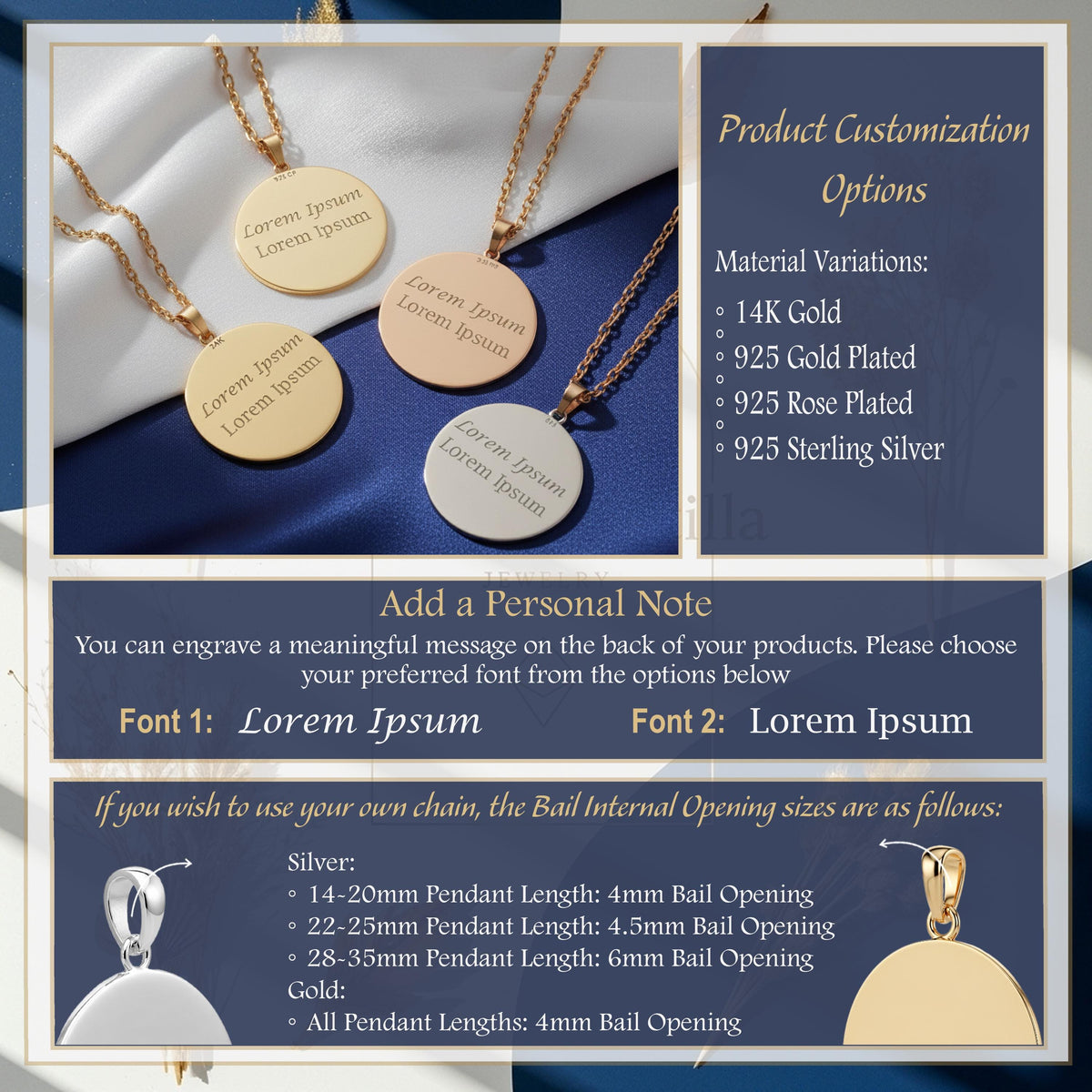 Personalized Ishtar Babylonian Goddess Necklace: 14K Gold Plated, 925 Sterling Silver & Rose Gold Plated Handmade Medallion Pendant - View 8