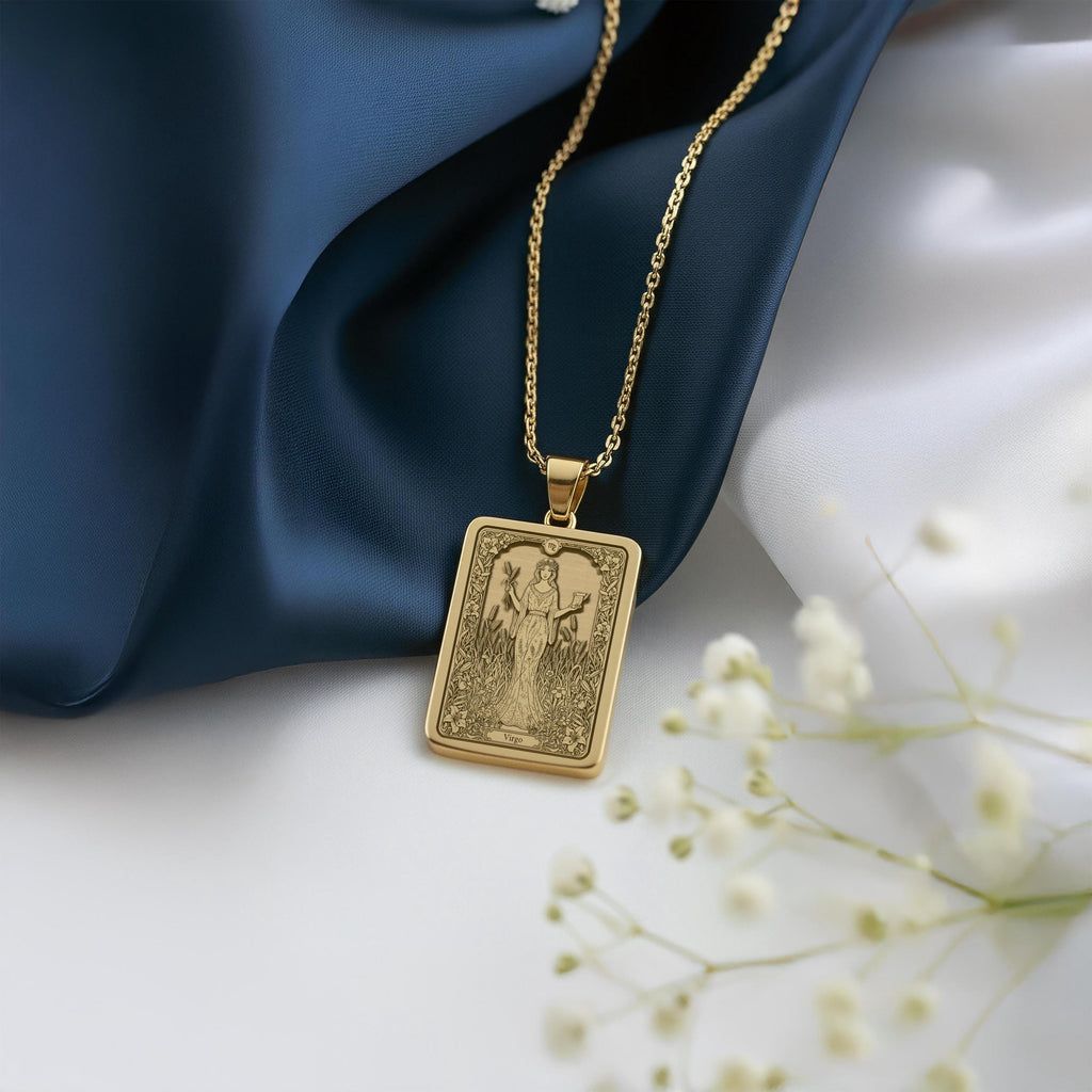 Virgo Necklace: 14K Gold Tarot Card Astrology Pendant - View 2