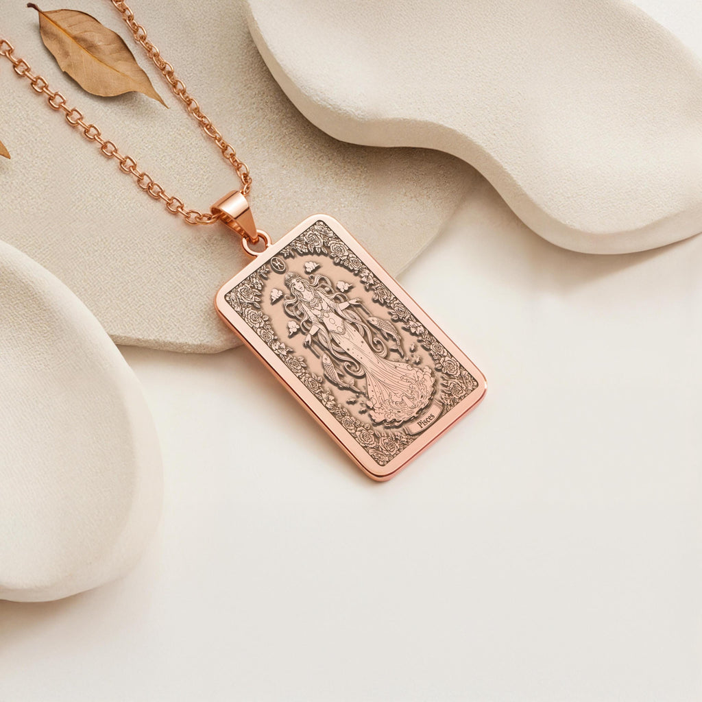 Pisces Necklace: 14K Gold Astrology Tarot Card Pendant - View 6