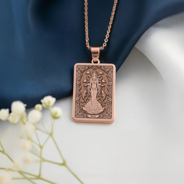 Pisces Necklace: 14K Gold Astrology Tarot Card Pendant - View 7