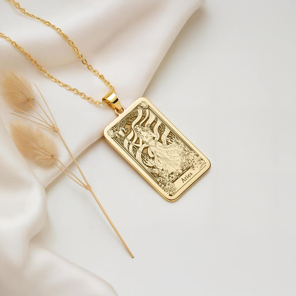 Aries Necklace: 14K Gold Tarot Card Astrology Pendant - View 2