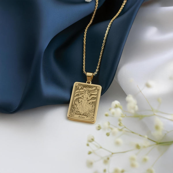 Aries Necklace: 14K Gold Tarot Card Astrology Pendant - View 3