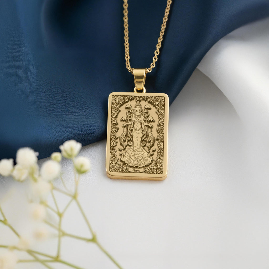 Pisces Necklace: 14K Gold Astrology Tarot Card Pendant - View 214