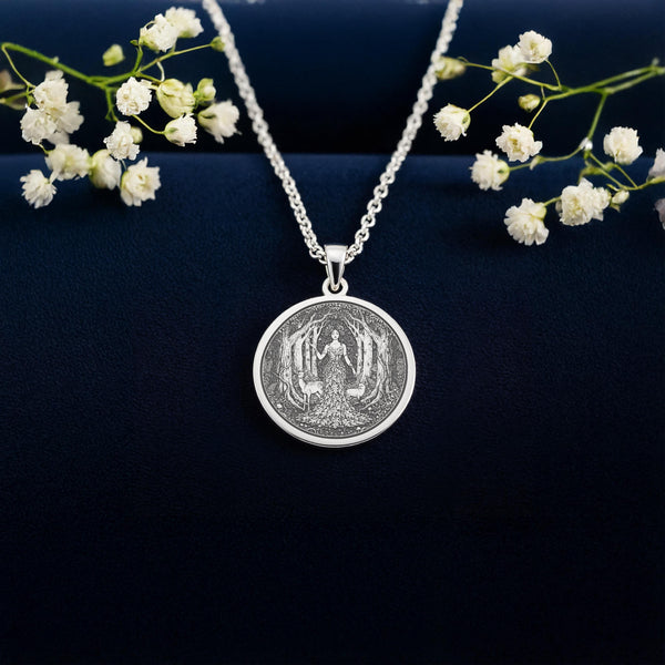 Forest Fairy Necklace: 14K Gold, Woodland Nymph Coin Pendant, Nature Fantasy Jewelry - View 3