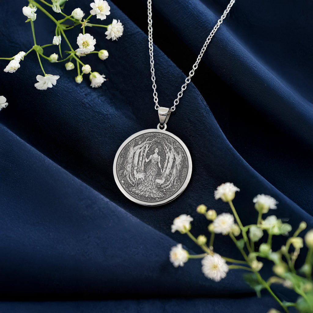 Forest Fairy Necklace: 14K Gold, Woodland Nymph Coin Pendant, Nature Fantasy Jewelry - View 4
