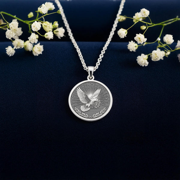 Holy Spirit Dove Necklace: 14K Gold, Peace Bird Charm, Christian Jewelry - View 3