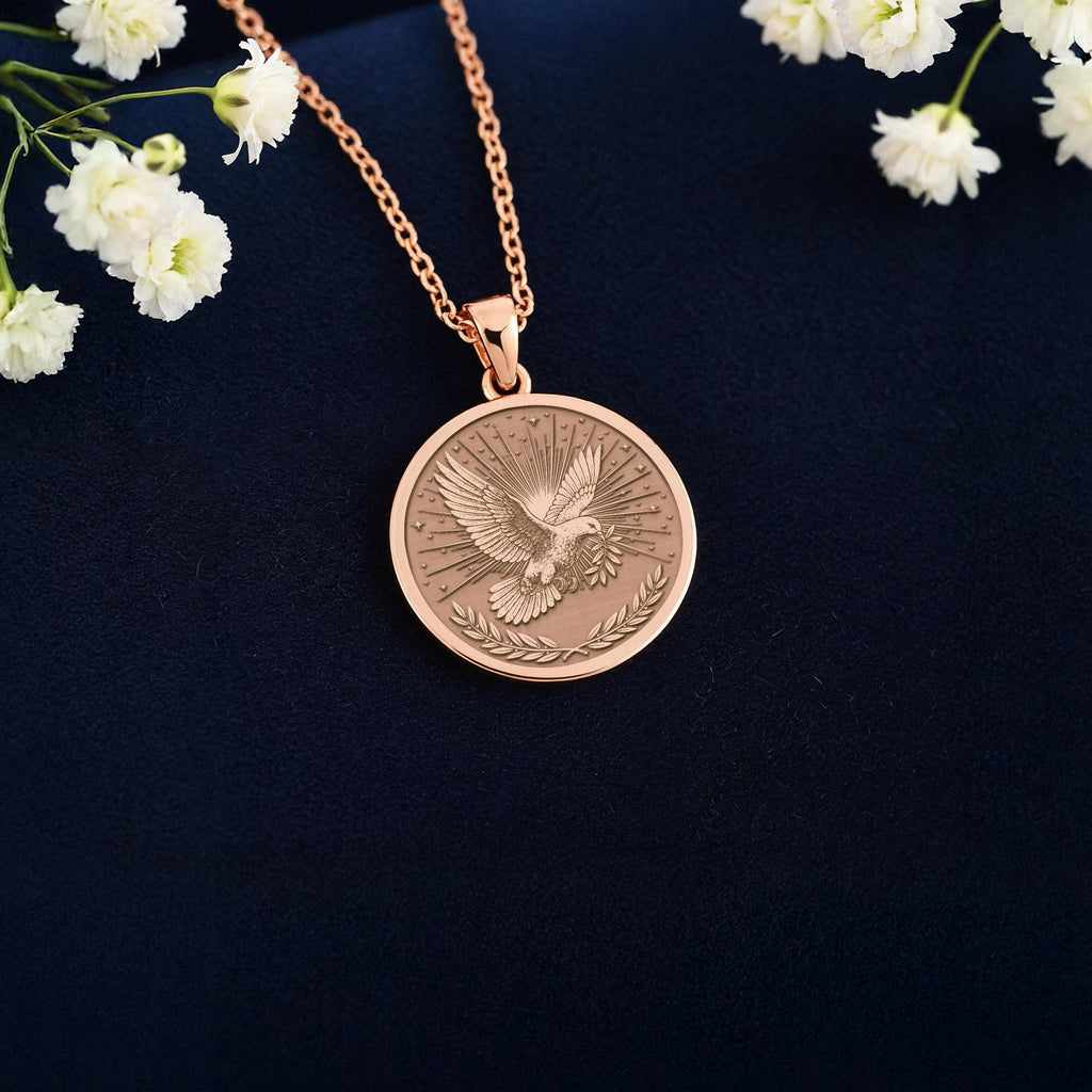 Holy Spirit Dove Necklace: 14K Gold, Peace Bird Charm, Christian Jewelry - View 6
