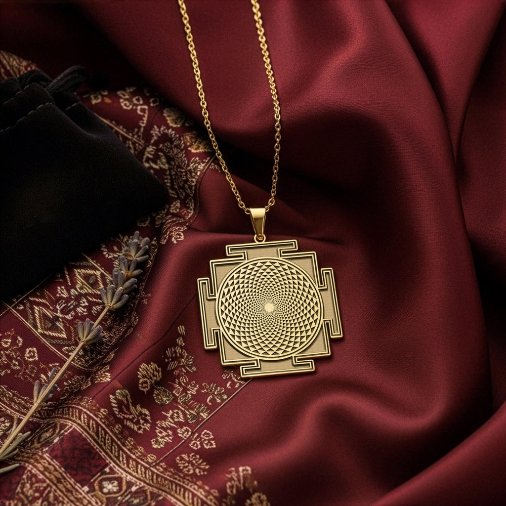 Gayatri Mantra Necklace: 14K Gold with gayatri yantra savitur mantra talisman amulet - View 102