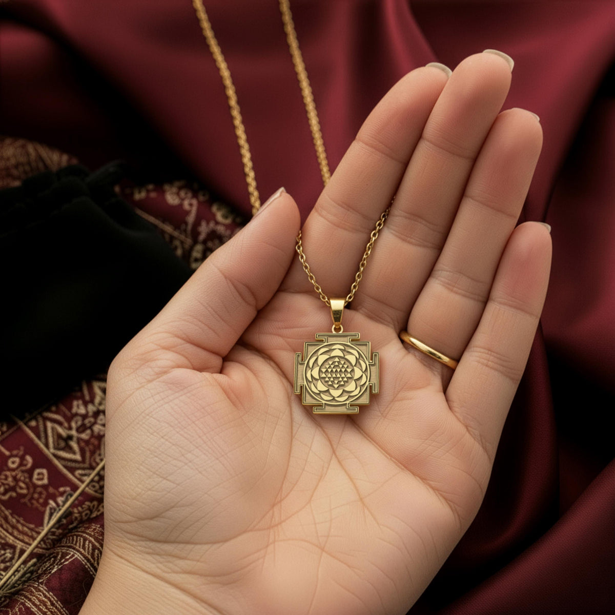 Saraswati Yantra Necklace: 14K Gold with saraswati yantra sacred geometry amulet - View 207