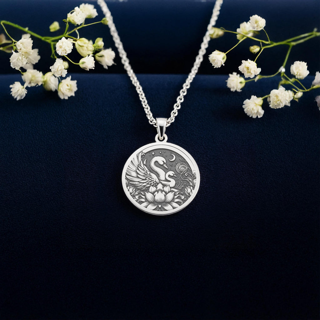 Swan Family Necklace: 14K Gold, Mother and Child Pendant, Maternal Love Jewelry - View 3