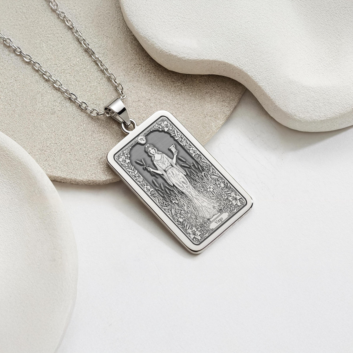 Sterling silver Virgo Constellation Astrological Sign Pendant: rectangular zodiac  Virg...