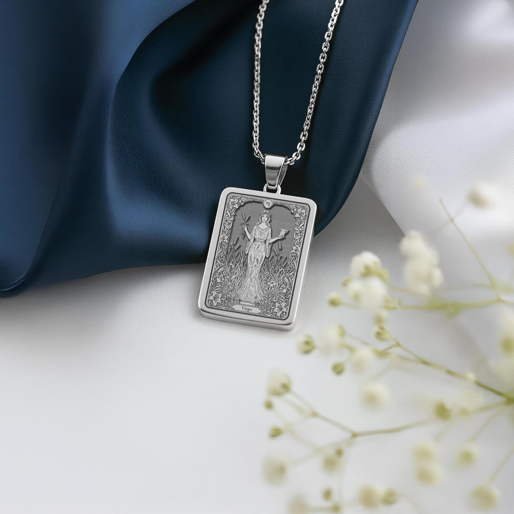 Virgo Necklace: 14K Gold Tarot Card Astrology Pendant - View 4