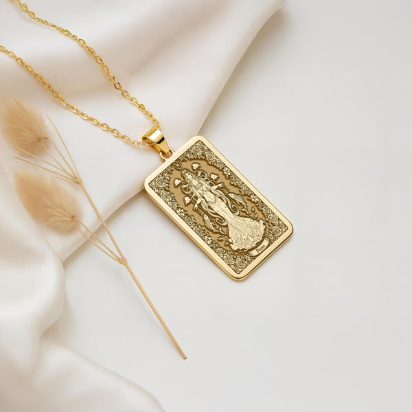 Pisces Necklace: 14K Gold Astrology Tarot Card Pendant - View 2