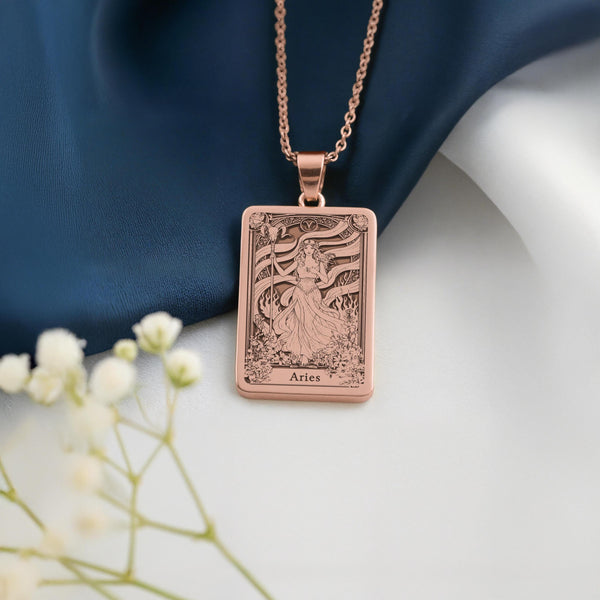 Aries Necklace: 14K Gold Tarot Card Astrology Pendant - View 7