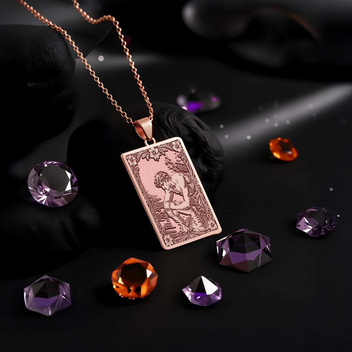 Narcissus Pendant Necklace: 14K Gold, Greek Mythology Art, Dark Academia Jewelry - View 5