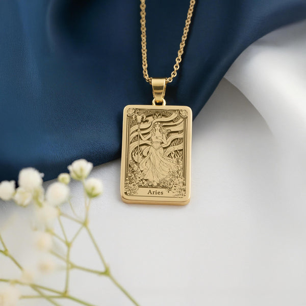Aries Necklace: 14K Gold Tarot Card Astrology Pendant - View 214