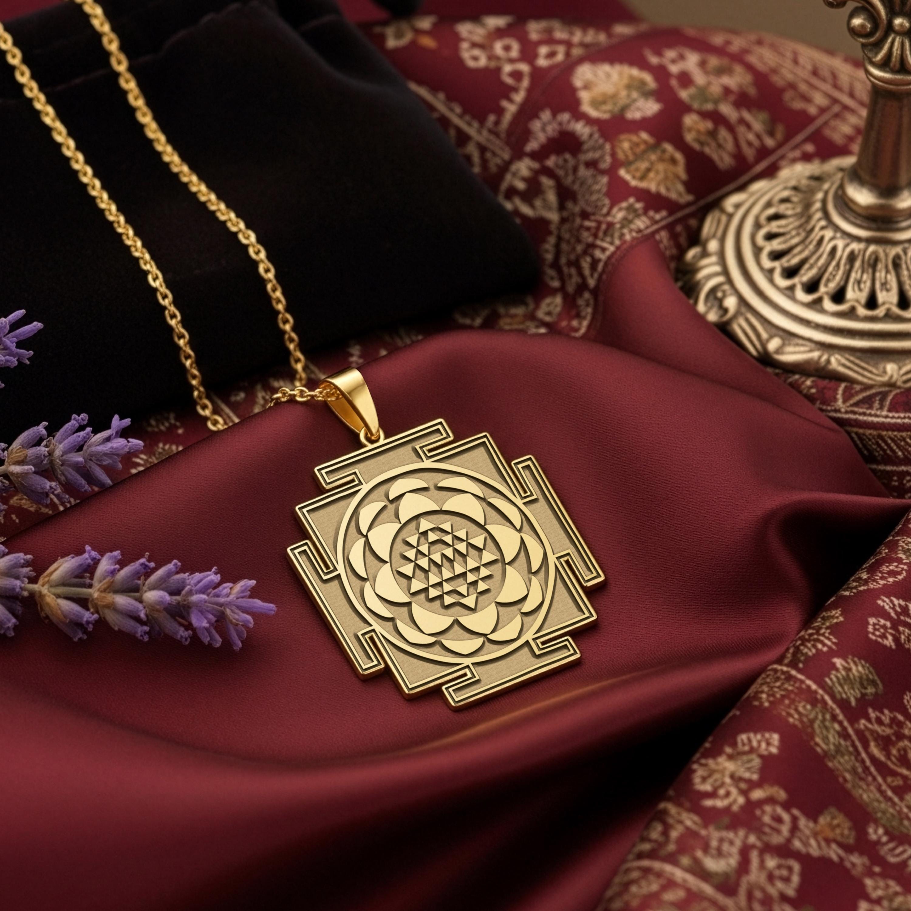 Saraswati Yantra Necklace: 14K Gold with saraswati yantra sacred geometry amulet - View 153