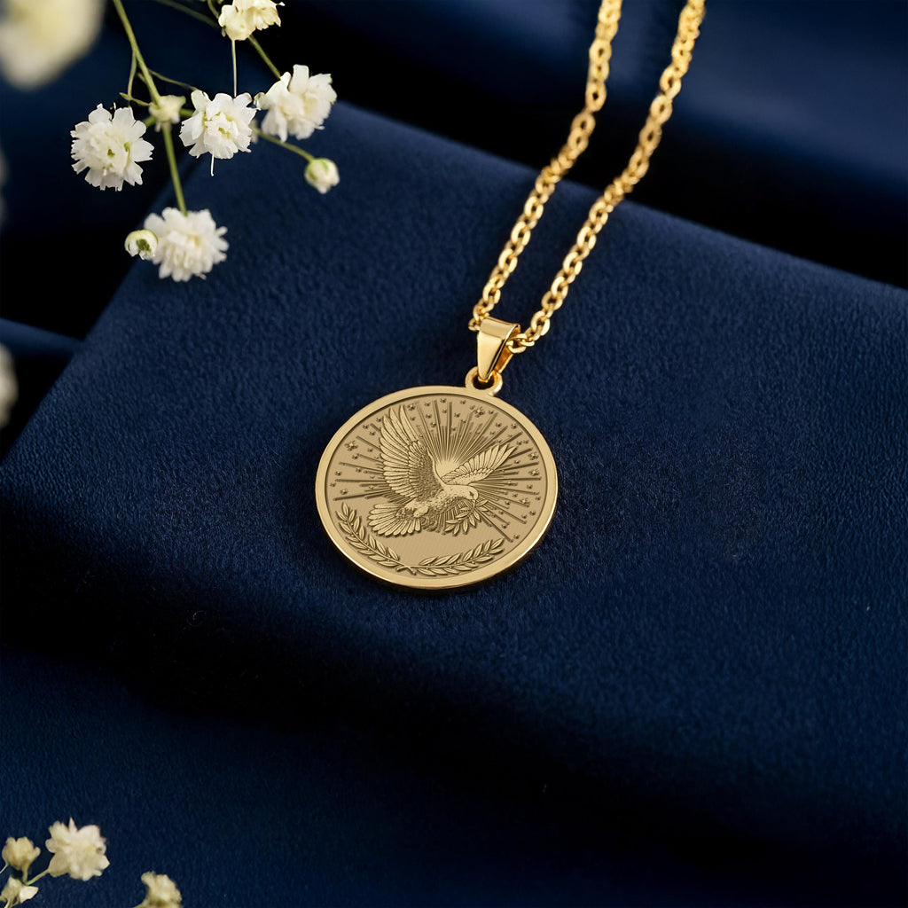 Holy Spirit Dove Necklace: 14K Gold, Peace Bird Charm, Christian Jewelry - View 2