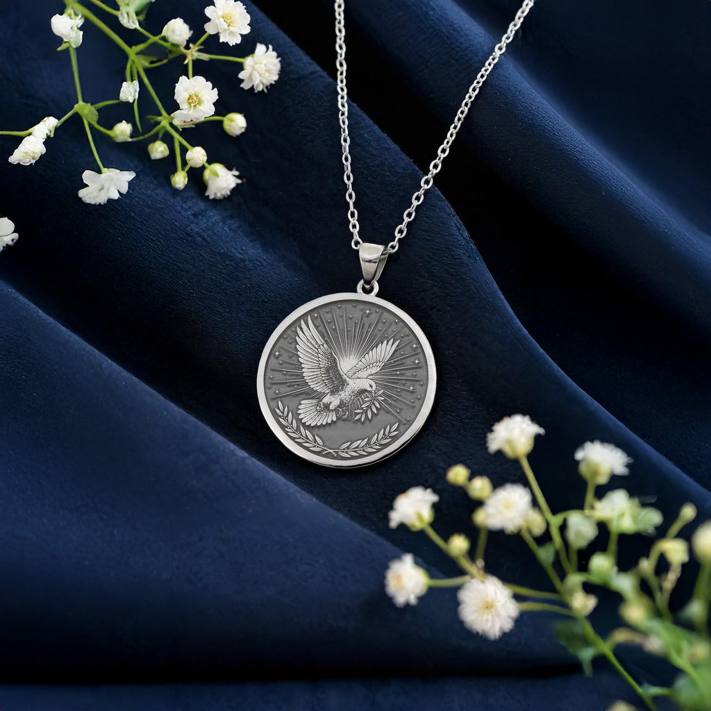 Holy Spirit Dove Necklace: 14K Gold, Peace Bird Charm, Christian Jewelry - View 4