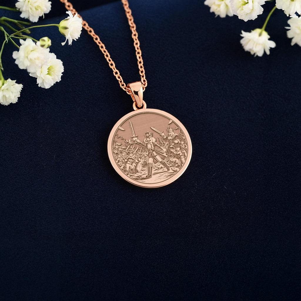 Nutcracker Pendant Necklace: 14K Gold, Ballet Dancer Coin, Christmas Jewelry - View 6
