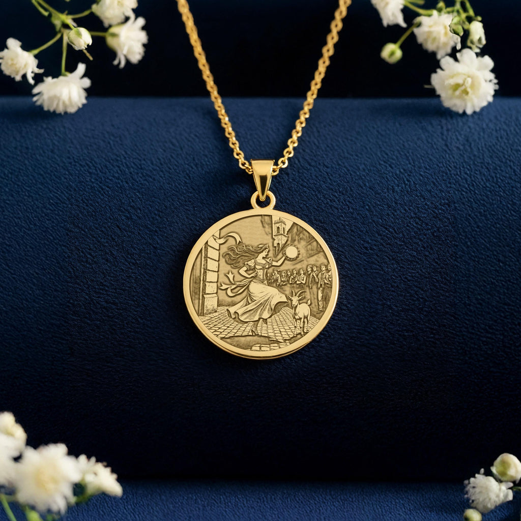 Esmeralda Necklace: 14K Gold, Gypsy Dancer Coin Pendant, Victor Hugo Jewelry - View 214