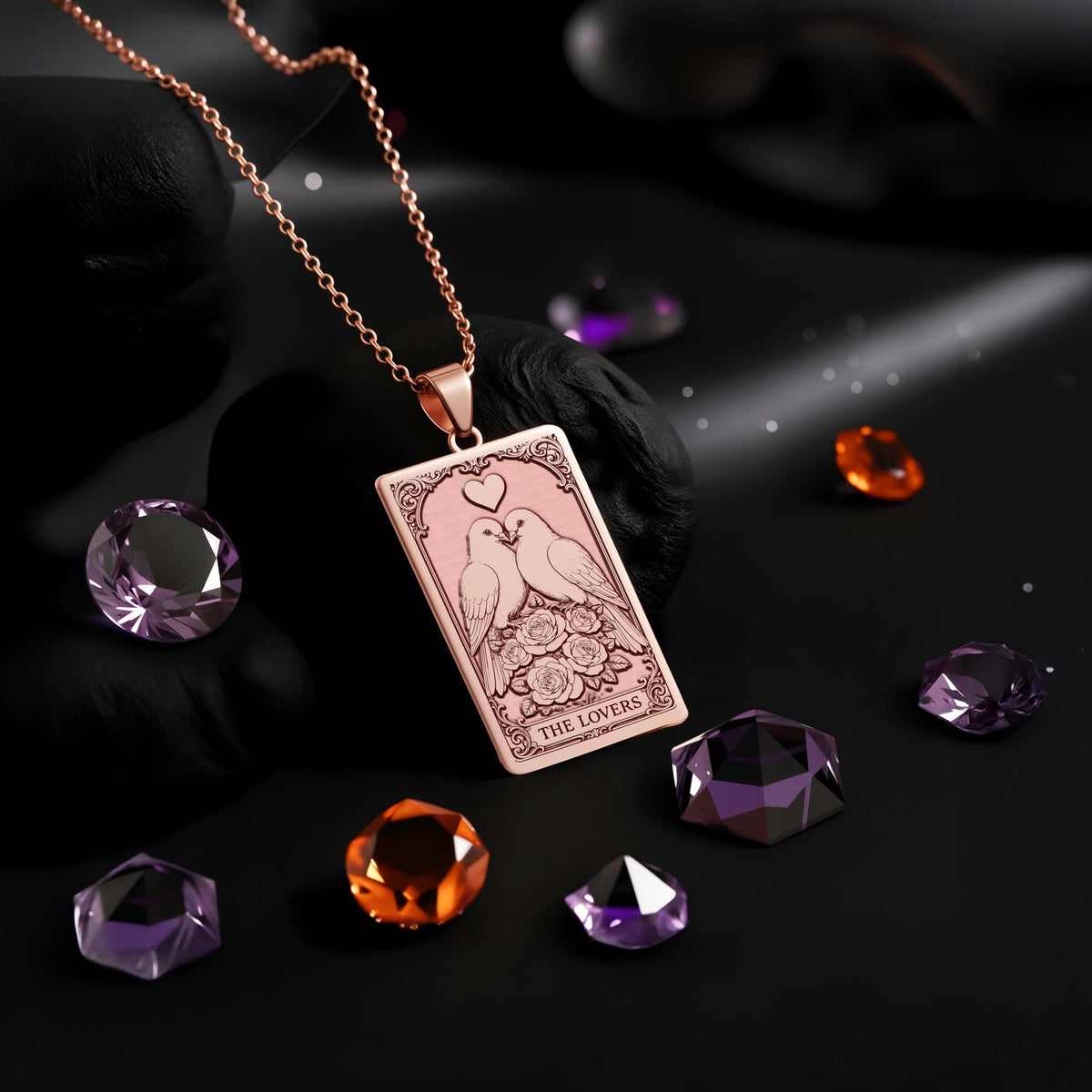The Lovers Tarot Necklace: 14K Gold, Lovebird Charm, Soulmate Jewelry - View 6