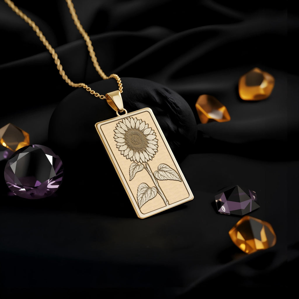 Sunflower Tarot Necklace: 14K Gold, Positivity Charm, Summer Flower Jewelry - View 2