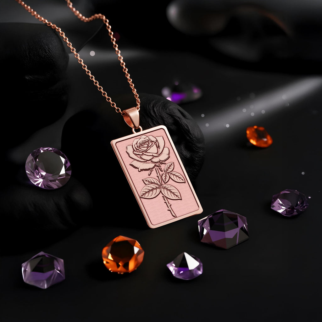 Rose Tarot Pendant Necklace: 14K Gold, Floral Love Charm, Romantic Jewelry - View 5