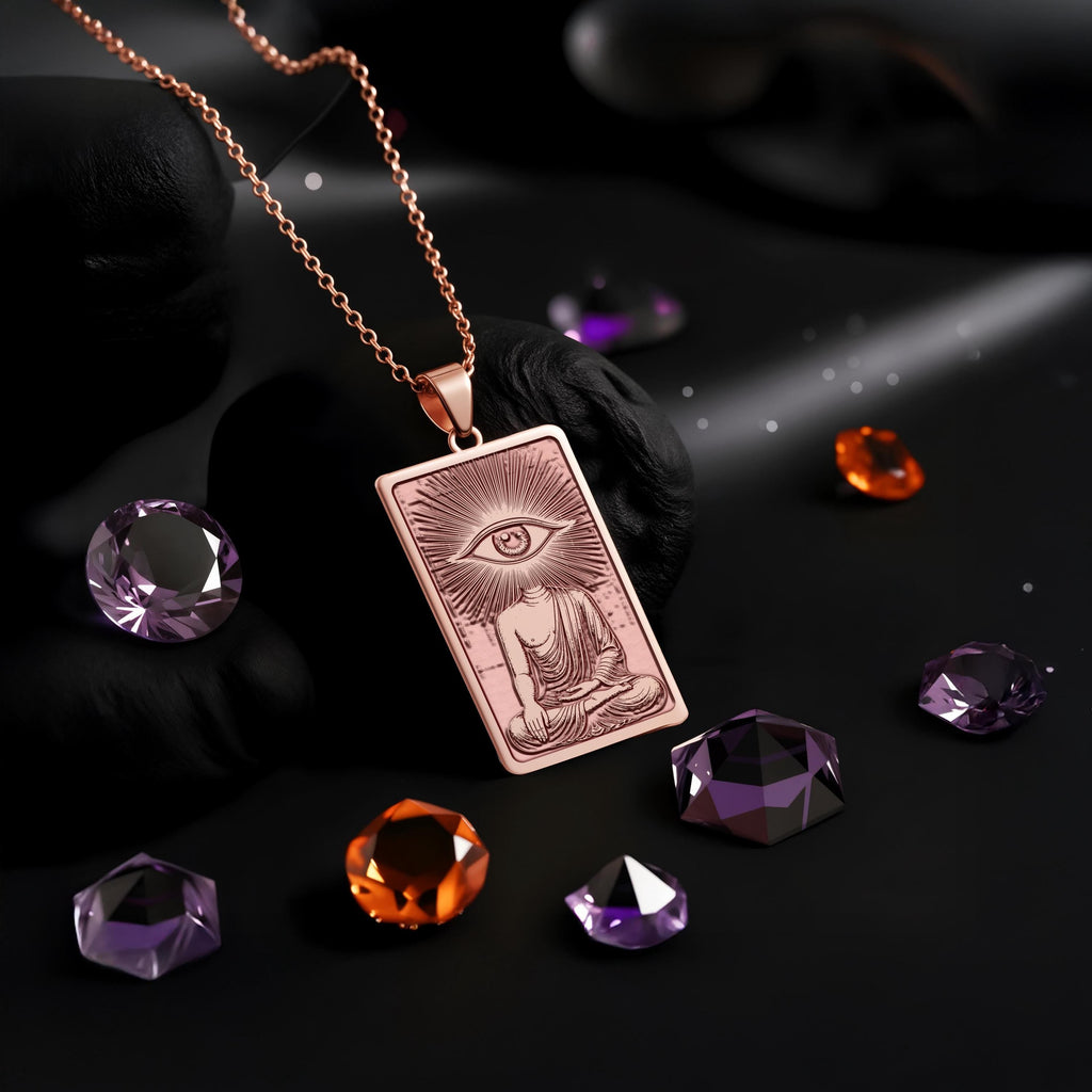 Buddha Pendant Necklace: 14K Gold, Third Eye Tarot, Spiritual Zen Jewelry - View 6