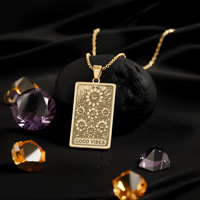 Good Vibes Pendant Necklace: 14K Gold, Sunflower Evil Eye, Positivity Amulet - View 2